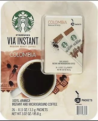 Starbucks VIA Instant Columbia Coffee Medium Roast 26 Ct Box FRESH • $33.98
