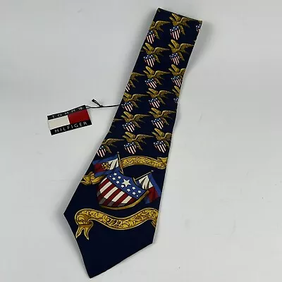 Vintage 90’s Tommy Hilfiger Eagle Logo Flag Crest  100% Silk Tie • $24.99