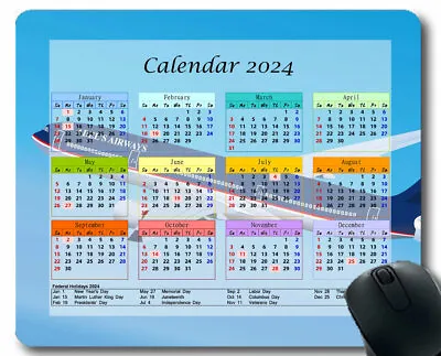 Mouse Pad 2024 Year Calendar With HolidayWhite Mousepad2024 Calendar Mouse Pad • $6.99