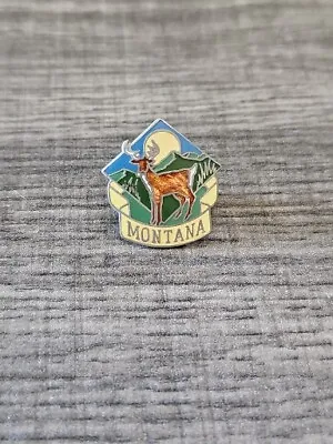 Vtg Montana Deer Pin Hand Painted Pin Back Yellowstone Mountains • $8.99