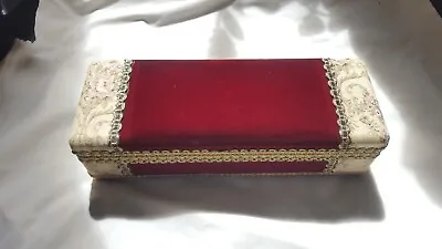 Jewellery Box Musical Red Valvet Lace Trim Floral Fabrics Vintage Jewelry VTG • $89.95