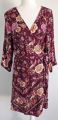 $65 • Buy Arnhem Size 12 Womens Wrap Dress Purple Pink Floral 3/4 Sleeve Boho