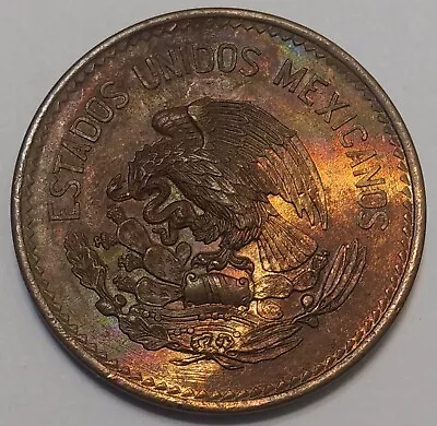 1946 Mexico 20 Centavos Mint State RB ~ Colorful Toning • $35