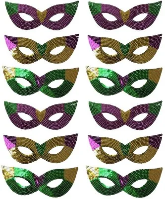 Purple Green And Gold Sequin Mardi Gras Masks- Bulk Supply For Parties... • $14.99