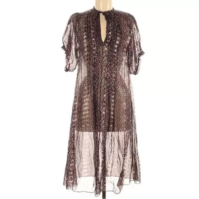 Megan Park Women's Sheer Silk Printed Neutral Shades Midi Dress Size 1 Gorgeous  • $50