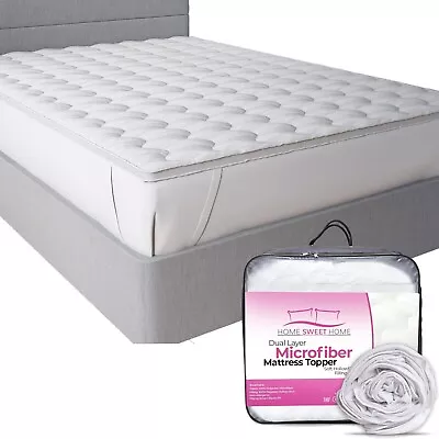 Hotel Quality Mattress Topper Deep Thick Microfiber Dual Layer Air Flow Mattress • £18.95