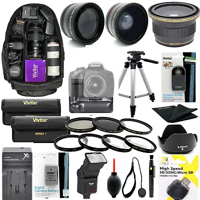 Canon Eos Rebel T3i Giant Hd  Lens Filter Flash Tripod Grip Backpack Battery Kit • $148.13