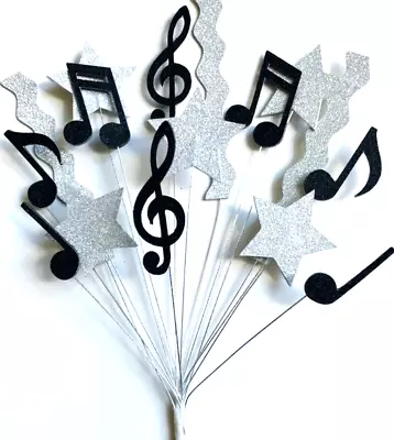 Glitter Sparkly Paper MUSIC NOTES CAKE TOPPER SPRAY BURST BLACK/SILVER Craft • £7.99