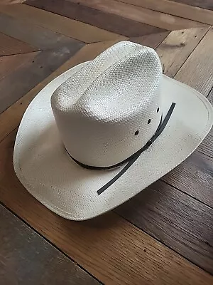 Vintage Straw Cowboy Hat Unbranded Size M 7 1/8  Made In USA Western Rancher  • $25.22