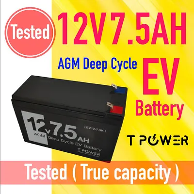 Tpower 12v 7.5ah AGM Rechargeable Sealed Lead Acid Battery For EBike Scooter • $27.95