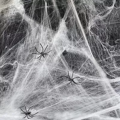 Large Stretchy Spider Web Cobweb And  Scary Spiders Halloween Party Decoration • £2.95