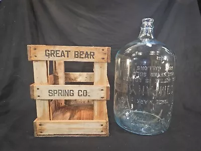 Vintage Great Bear 5-Gallon Glass Checkerboard Water Jug Wood Crate Carboy • $128