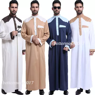 Saudi Arab Men Kaftan Jubba Thobe Thoub Daffah Dishdasha Robe Abaya Muslim Dress • $35.86