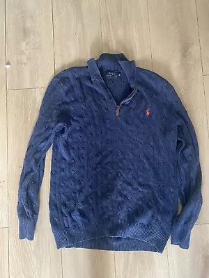 Ralph Lauren Polo Blue 1/4 Quarter Zip Jumper Size M Mens Cotton • £35