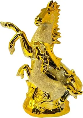 Golden Chrome Tall Horse With Foal Sculpture Home Decor Ornament - 25cm • £21.59