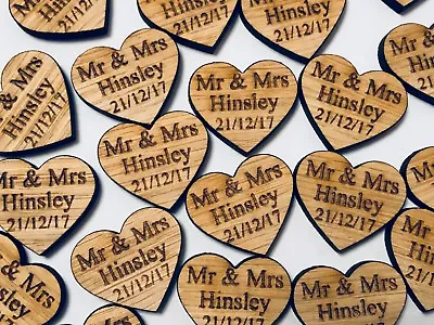 £10.99 • Buy Wooden Oak Love Heart Table Decorations Personalised Wedding Favours Confetti