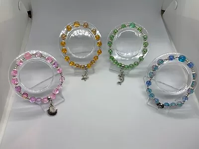 Lot Of 4 Glass Bead Bracelet Jewelry Under The Sea Mermaid Dolphin Starfish Shel • $11