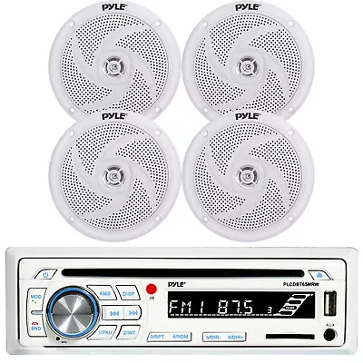 Pyle PLCDBT65 Marine CD AM/FM Waterproof Radio 4x 4  Marine 100W White Speakers • $111.99