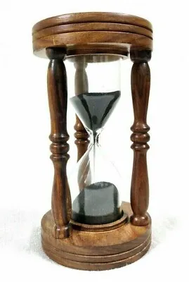 Handmade Rooswood 7   Hourglass Sand Timer 5 Minutes Black Ideal For Decoritve • $52.19