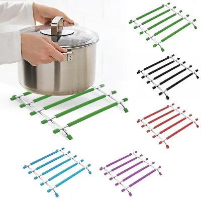 £5.99 • Buy Kitchen Trivet Worktop Saver Hot Pot Pan Stand Rack Silicon And Stainless Steel