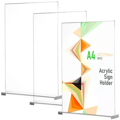  3 Pcs Table Sign Holders Desktop Menu A4 Acrylic Card Shelf • £21.99