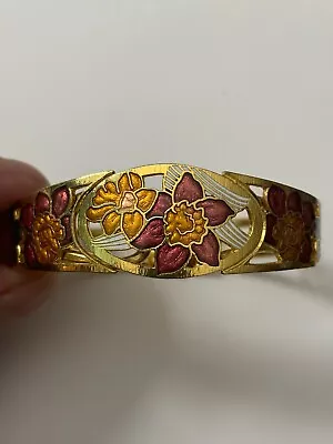 Vintage Cloisonne Enamel Hinged Clamper Bracelet Floral • $14.99