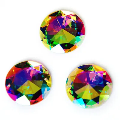 AB Round Flatback Rhinestone Sew On Strass Stones Glass Beads With Two Holes DIY • $5.37