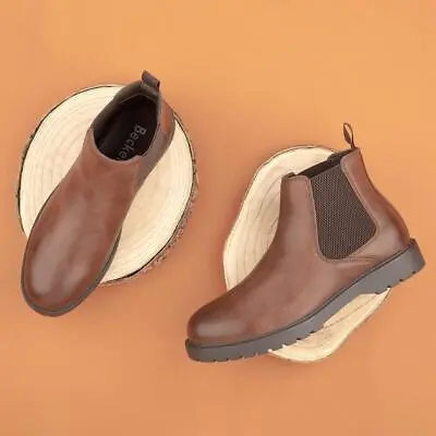 Beckett Mens Boots Brown Adults Ankle Slip On Chelsea Cleated SIZE • £19.99