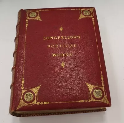 LONGFELLOW'S POETICAL WORKS Henry Wadsworth Longfellow 1877 Red Leather HB - B59 • £9.99