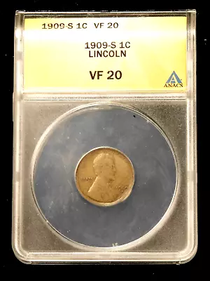 1909-S Lincoln Wheat Cent - ANACS VF20 • $71.75