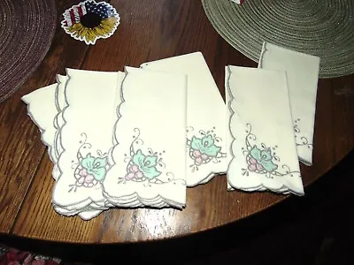 8 Vintage Madeira Homespun Linen 15  Napkins Ecru Hand Embroidered Cutwork Leaf • $13