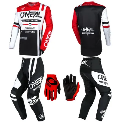 O'Neal Element Warhawk Red Jersey Pants Gloves Motocross MX Dirt Bike Bundle Set • $120