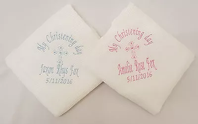 Personalised Embroidered Christening Baptism Naming Blanket Shawl White Or Ivory • £22.99