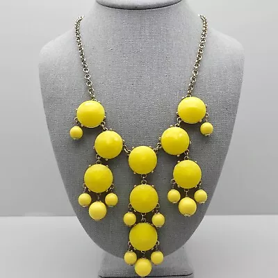 J. Crew Necklace Statement Bib Canary Yellow Beads Baubles Gold Tone 22 Inch • $10.39