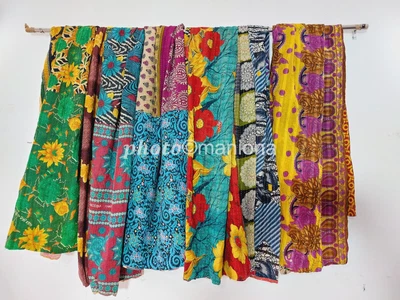 £15.59 • Buy Indian Reversible Kantha Quilt Handmade Patchwork Bedding Bedspread Single Throw
