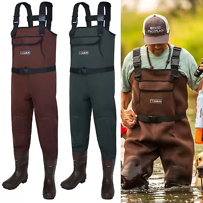 HISEA Unisex Neoprene Fishing Waders 200G Insulated Cleated Bootfoot Chest Wader • $89.99