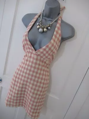 Bloggers Lovely ZARA Pink/cream Gingham Check Halter Neck Mini Dress Summer Sz L • £0.99