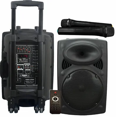 Vocal-Star VS-P120 Portable PA Speaker System Bluetooth 12  300w 2 Wireless Mics • £219.99