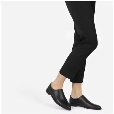 Everlane Womens The Modern Babo Flat Loafer Shoe 8 Black Leather Fold Down • $50