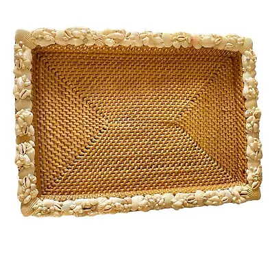 Pottery Barn Shell Encrusted Wicker Basket Tray Decor • $80