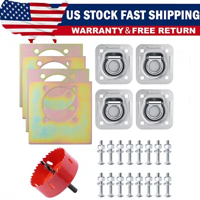 4 PCS Recessed D-Ring Cargo Tie Down Anchors Heavy Duty W/ Backing Plate USA • $47.99