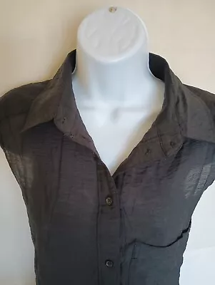 H&m Womens Small Black Sleeveless Collared Button Up Pocket Blouse Nwt • $24.24