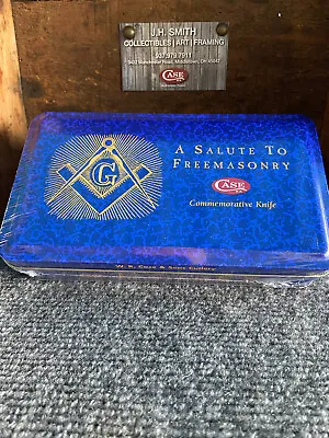 Case Xx Masonic Trapper Knife Tin Gift Set Blue Bone Freemason Stainless 01058 • $114.41