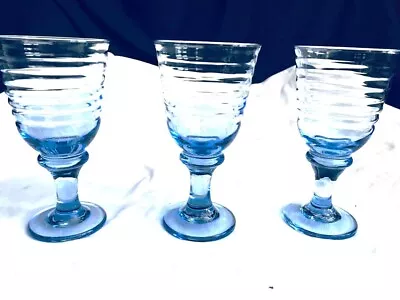 Libbey Sirrus Blue C1997 3 Large Goblets 7 Inches Perfect Mint Condition • $10.99