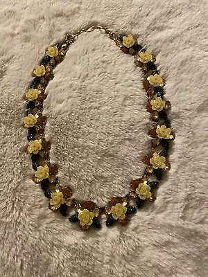 J Crew Link Adjustable Necklace Statement Fashion Yellow Rose • $29.99