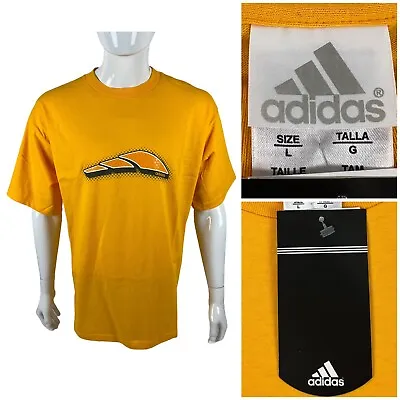 Adidas Men Large Shirt Yellow 90s Y2K Rare Logo Vintage Short Sleeve NWT • $44.98