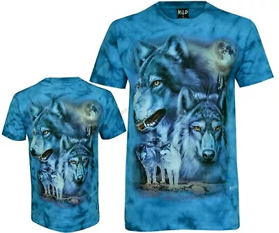 Tie Dye T-Shirt Wolves Under A Full Moon Wolf Pack Forest Glow In Dark By Wild • £15.99