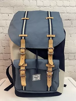 HERSCHEL Little America Mirage Backpack Blue White Padded Laptop Carrier • $29.99