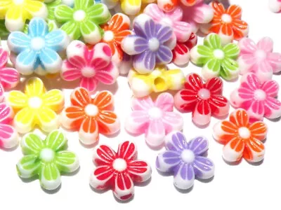 £1 • Buy Daisy Flower Beads 10mm - Mixed Colours - Pack Of 65