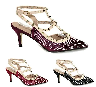 £12.99 • Buy Women Ladies Ankle Strap Mid Heel Diamante High Fashion Court Sandals Shoes